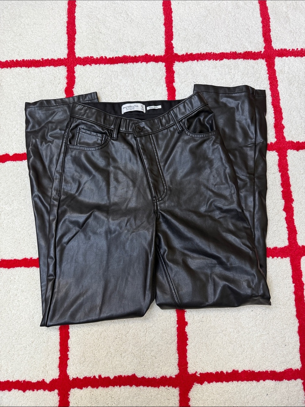 Abercrombie & Fitch Black Vegan Leather High-Rise Straight Jeans